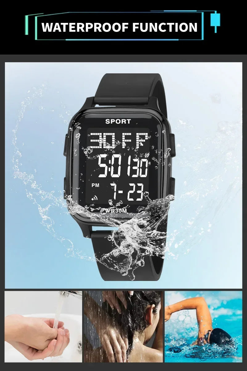 Reloj deportivo YIKAZE para hombre, reloj electrónico multifunción resistente al agua, reloj de pulsera Digital LED ultrafino para hombre y estudiante