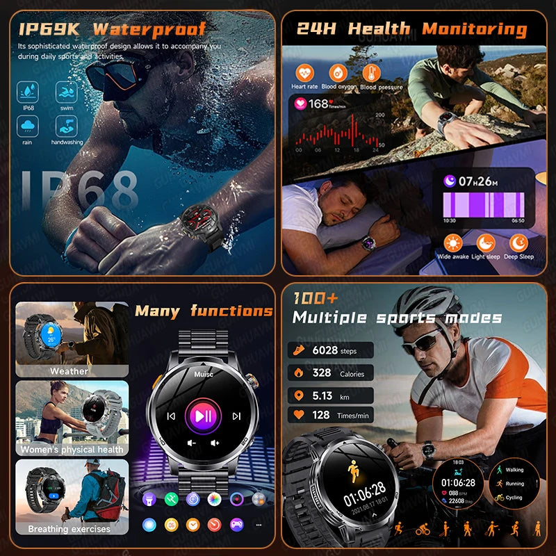 2026 militar t-rex 3 reloj inteligente reloj de Fitness hombres 466*466 pantalla AMOLED 1000mAh batería linterna llamada impermeable Smartwatchs