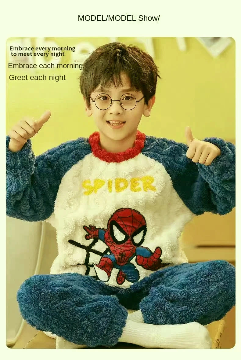Conjunto de Pijamas de Franela para Niños, Ropa de Dormir de Invierno, Manga Larga, Gruesa y Cálida, Dos Piezas