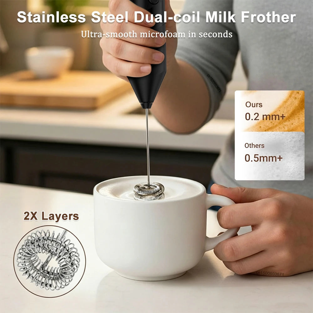 Espumador de leche inalámbrico con cabezal de acero inoxidable para café