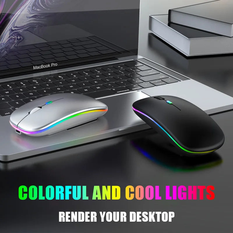 Ratón inalámbrico Bluetooth 5,0 con luz RGB recargable por USB para ordenador portátil, PC, Macbook, 2,4 GHz, 1600DPI