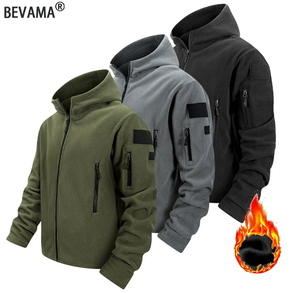 Chaqueta Polar Táctica con Capucha para Hombre | Cremallera Completa