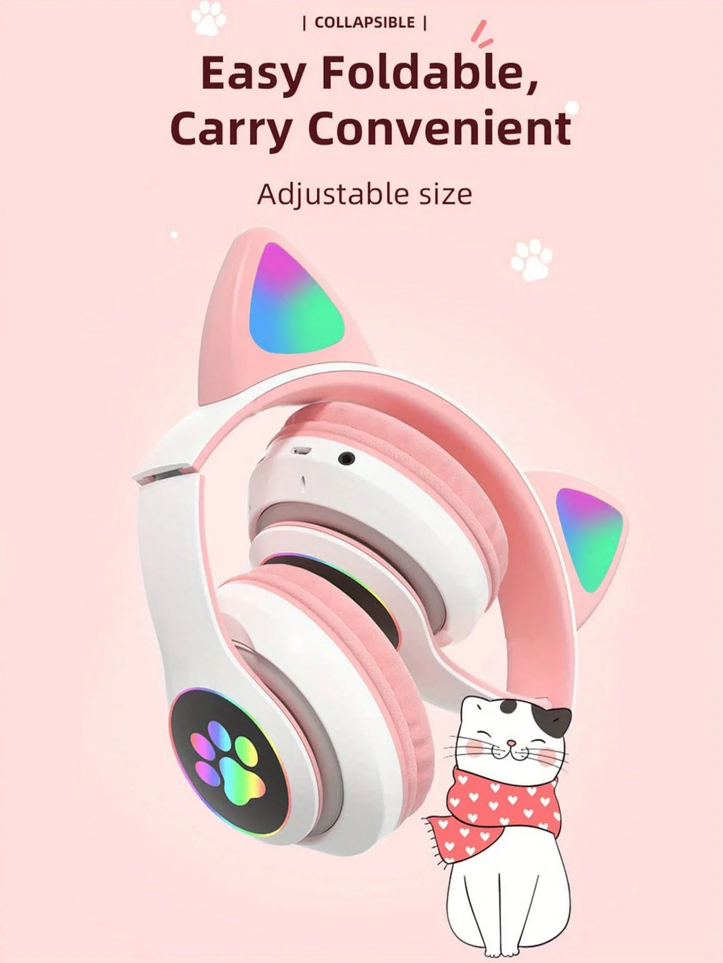 Auriculares Inalámbricos Gamer con Orejas de Gato RGB y Micrófono
