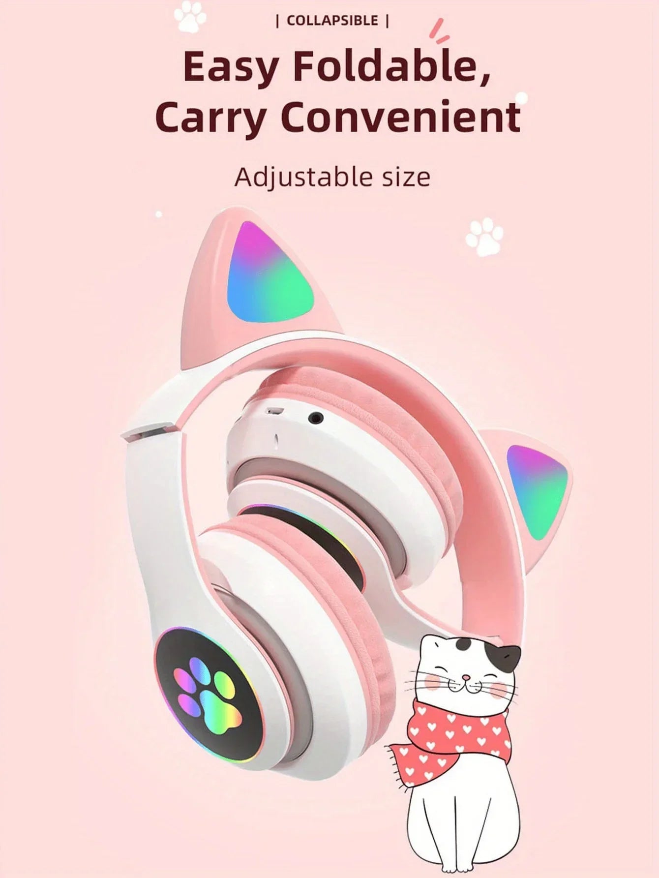 Auriculares Inalámbricos Gamer con Orejas de Gato RGB y Micrófono