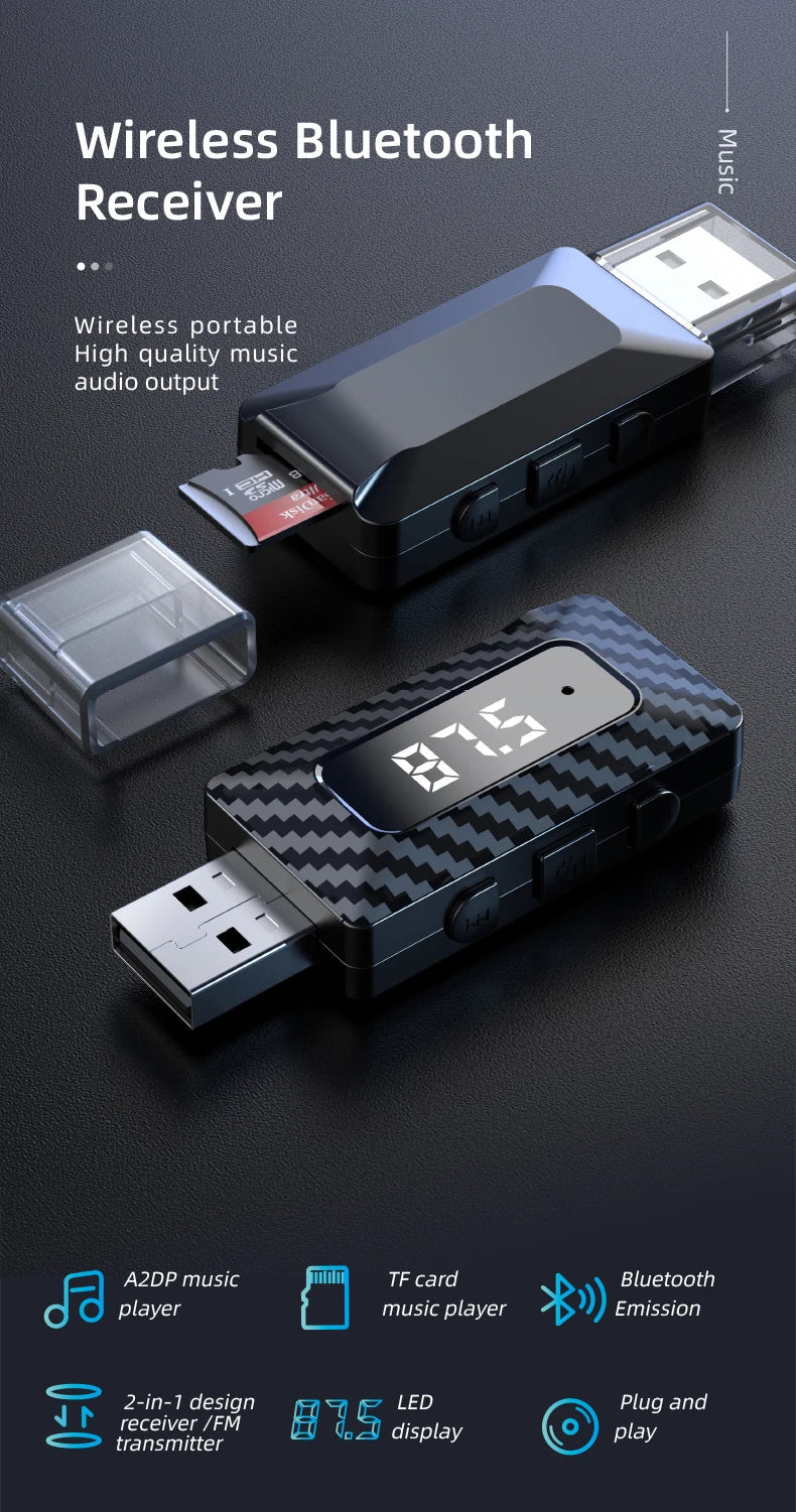 Receptor Bluetooth para Auto con Lector TF y Manos Libres