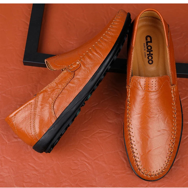 CLOHOO Zapatos casuales de negocios para hombres Costuras de cuero Cómodo Fondo de goma transpirable Segunda capa de piel de vaca