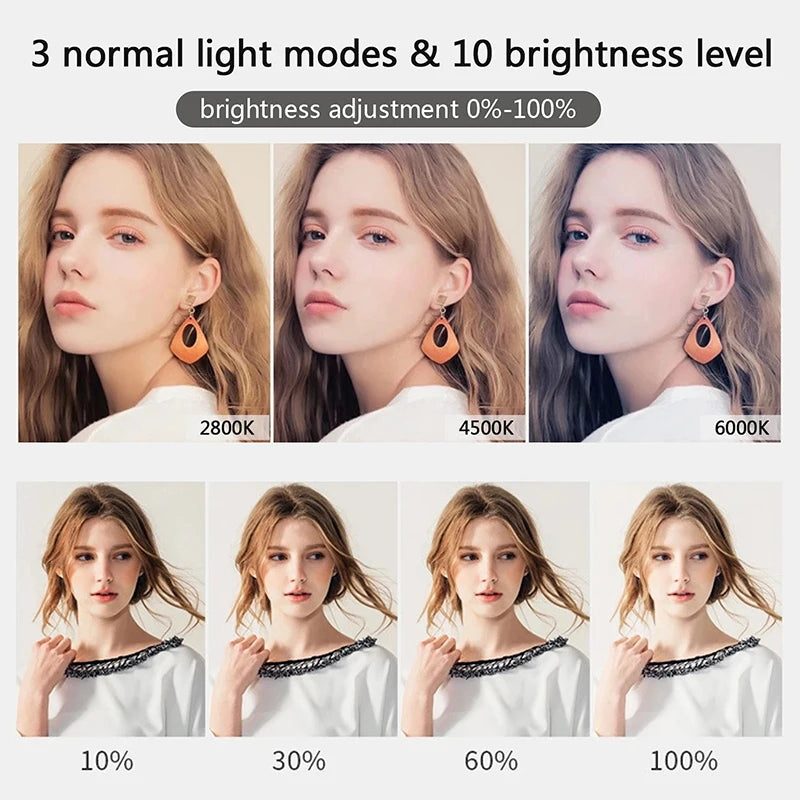 Anillo de luz LED para Selfie de 26cm, luz para fotografía y vídeo, 12 pulgadas, soporte para teléfono, trípode, luz de relleno, lámpara regulable, transmisión Trepied