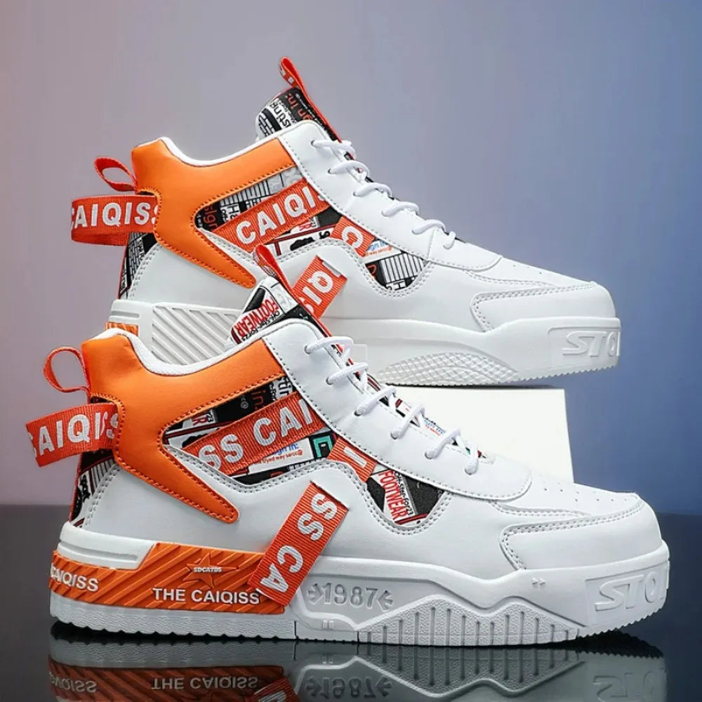 Zapatillas de plataforma con grafiti para hombre, estilo urbano, con cordones