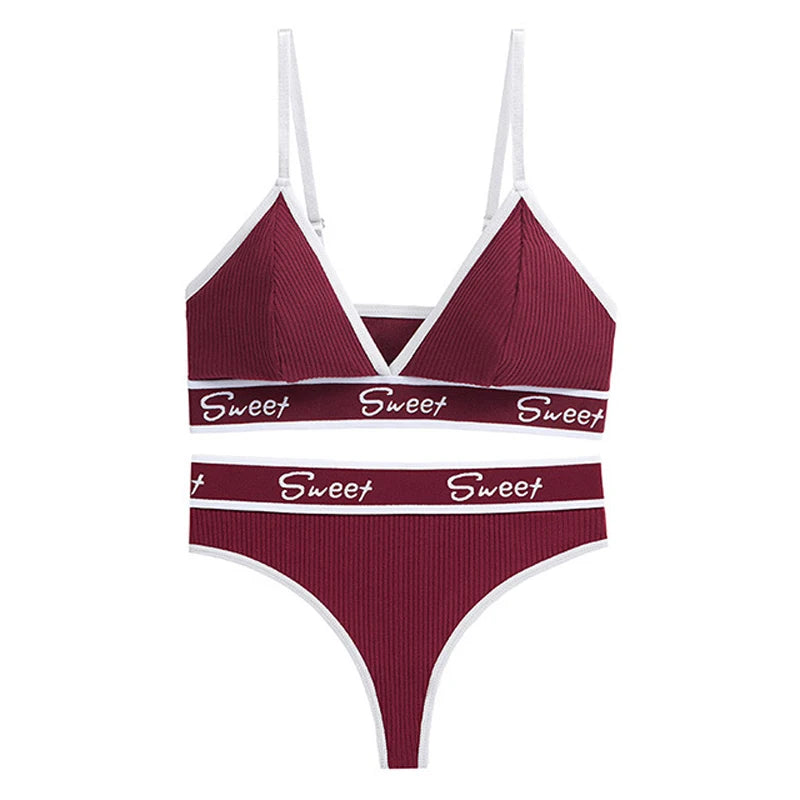 Conjunto de Bralette y Bragas Triangulares Acanaladas para Mujer