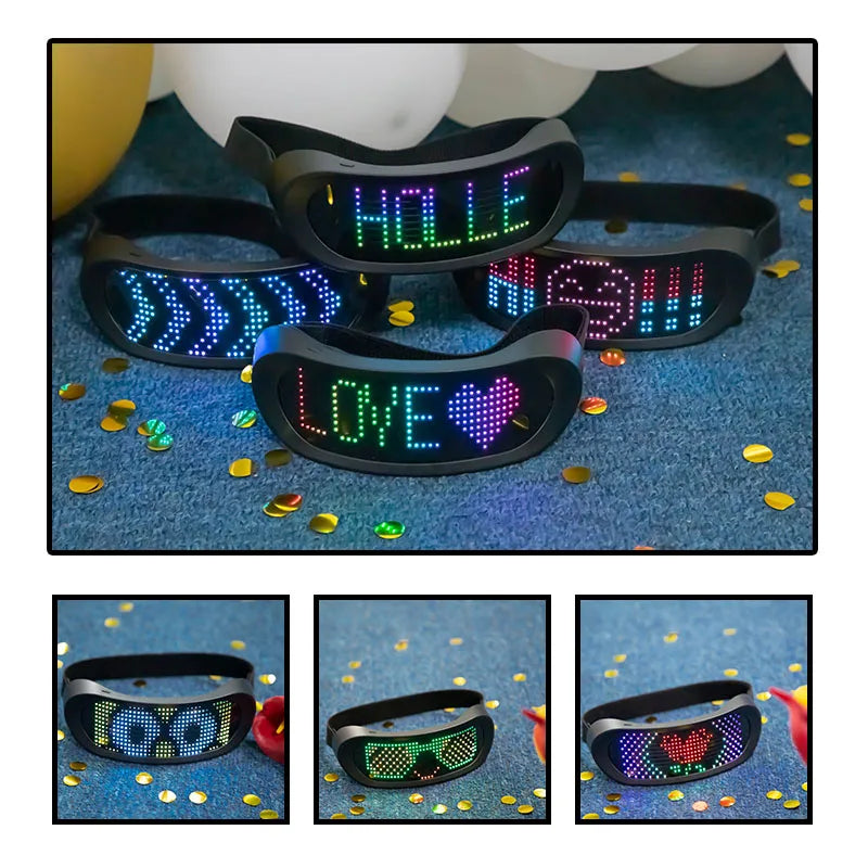 Gafas LED brillantes a todo Color, Control por aplicación Bluetooth, gafas luminosas dinámicas programables para fiestas de festivales Raves