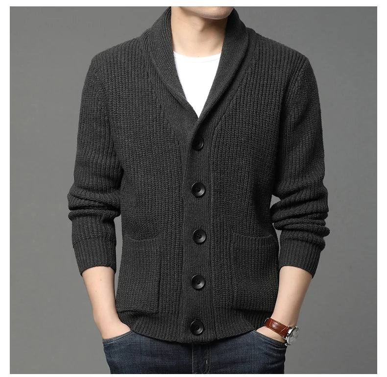 Suéter grueso de lana de gama alta para hombre, Chaqueta de punto de Cable, abrigos casuales, marca de moda coreana, otoño, invierno, 2021