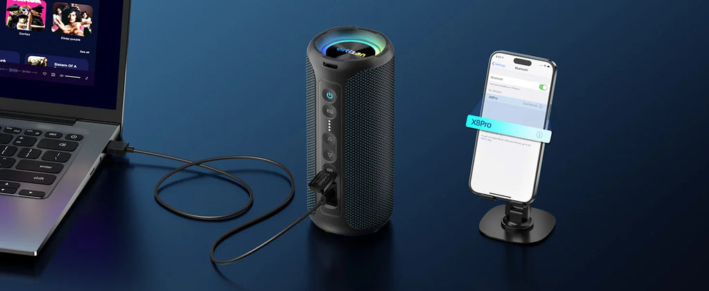 Ortizan Altavoz Bluetooth Estéreo Portátil IPX7 LED