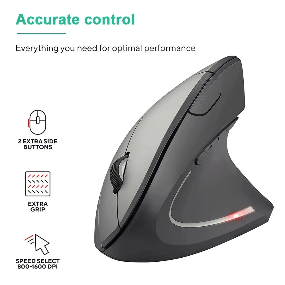 Ratón Vertical Ergonómico Inalámbrico de 2.4GHz HOMEFISH, Ratón Óptico con 3 DPI Ajustables 800/1200/1600 y 6 Botones para Computadora Portátil y PC