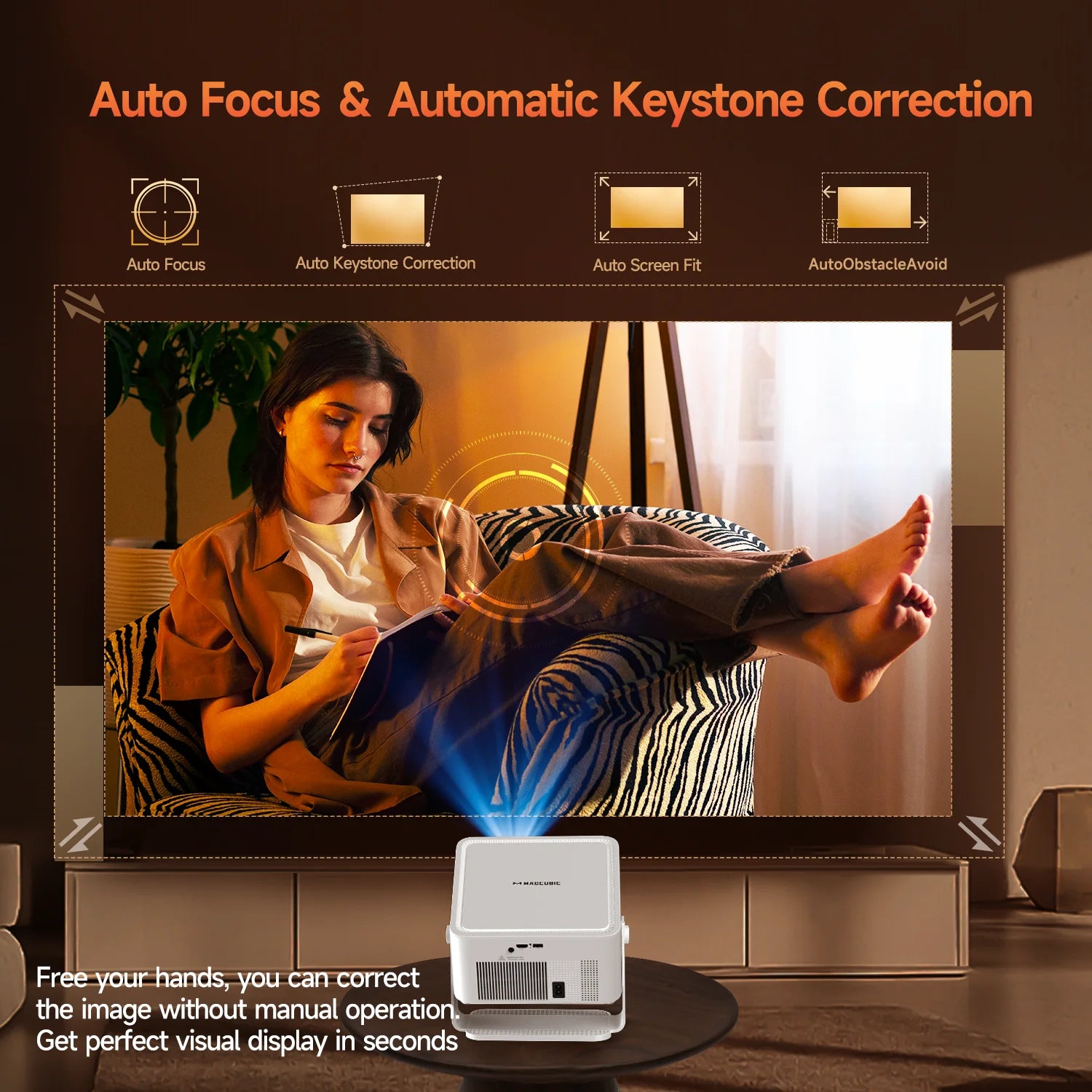 Magcubic HY450MAX 1100ANSI Android 14 Proyector portátil para exteriores 1080P Enfoque automático 8K Soporte WIFI6 Mini proyector de haz