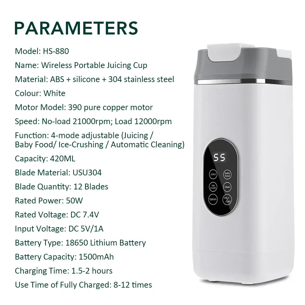 Exprimidor Portátil USB con 6 Cuchillas y 2 Vasos