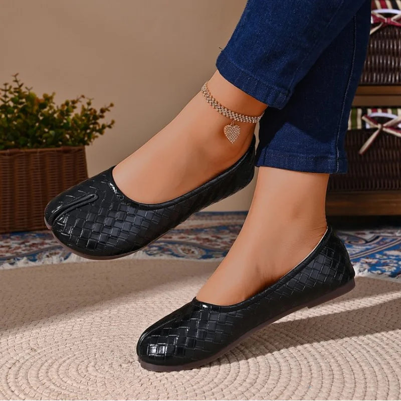 Zapatos Planos de Mujer con Punta Dividida y Ajuste Ancho, de Cuero PU, Sin Cordones, Cómodos y Casuales para Oficina, Primavera/Verano