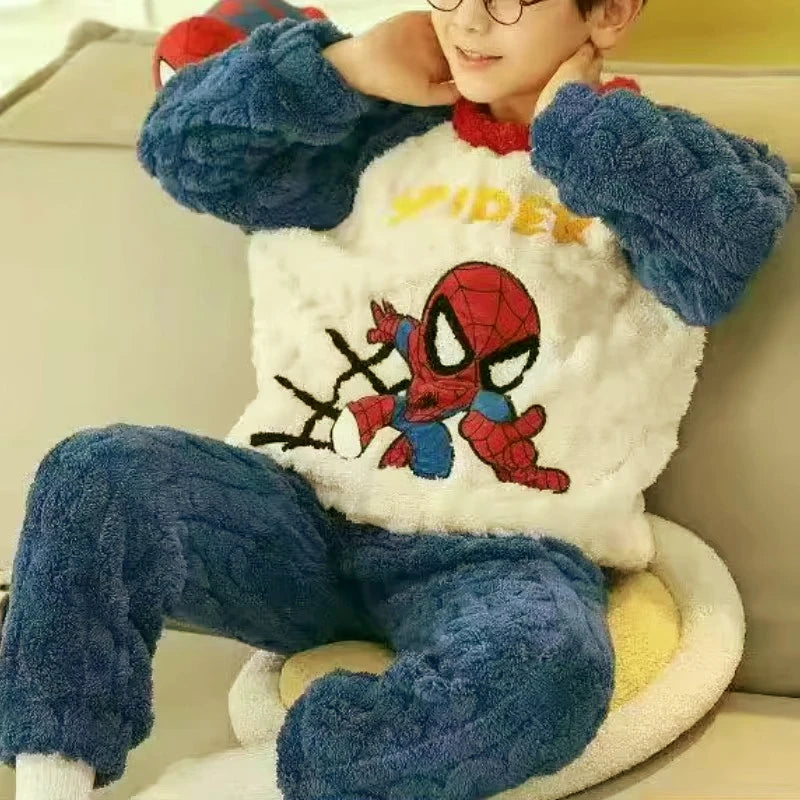 Conjunto de Pijamas de Franela para Niños, Ropa de Dormir de Invierno, Manga Larga, Gruesa y Cálida, Dos Piezas