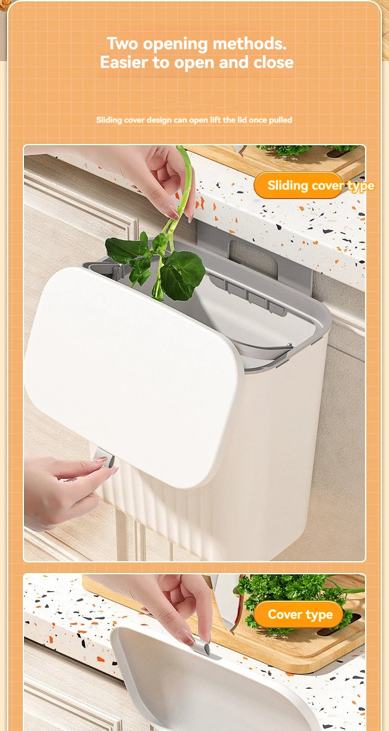 Cubo de basura de clasificación de cocina montado en la pared con tapa, tapa deslizante colgante creativa de gran capacidad sin rastro para el hogar