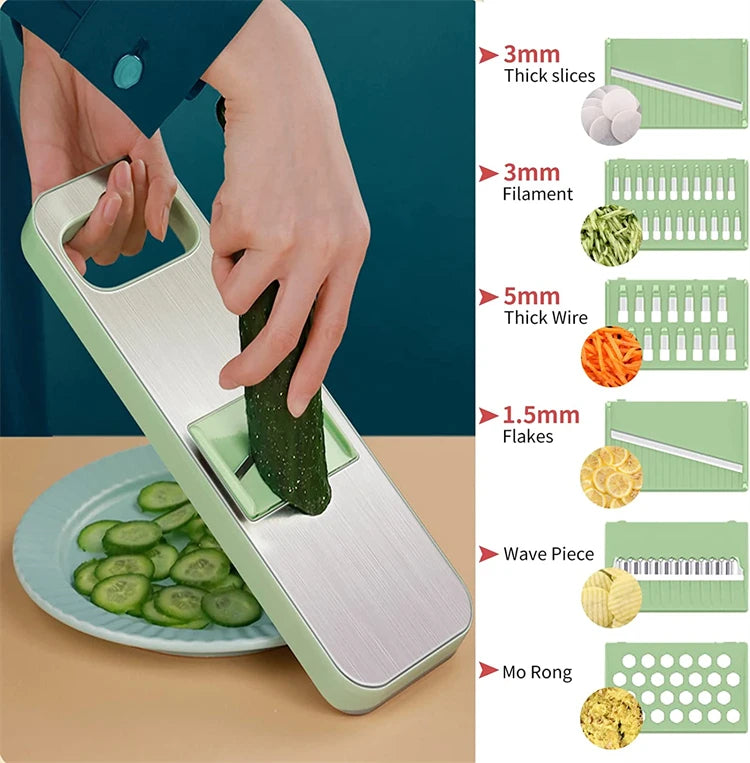 LMETJMA 6 en 1 rebanador de verduras mandolina rebanador de verduras con 6 cuchillas intercambiables rebanador de verduras triturador de juliana JT105