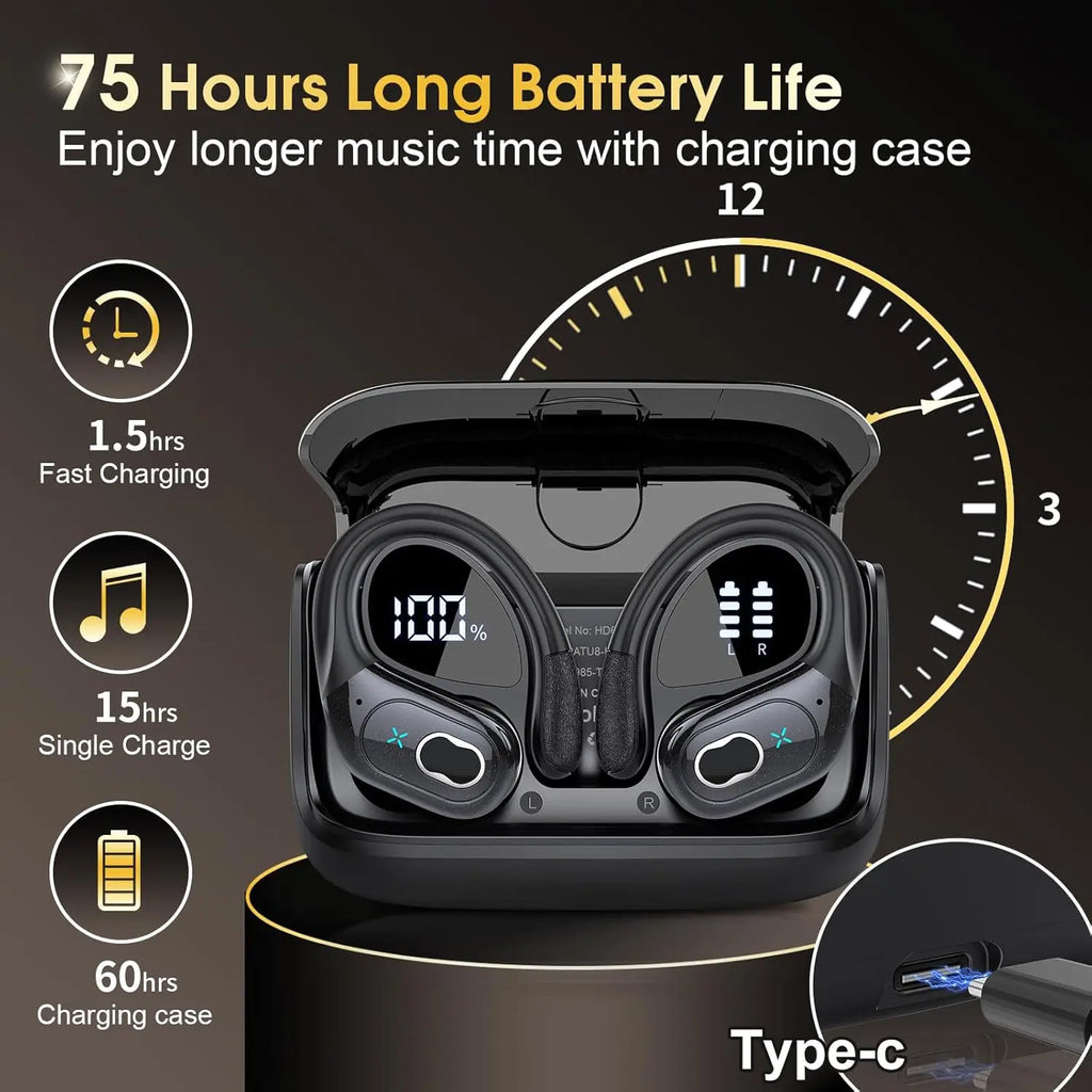 Auriculares TWS Bluetooth 5.4 Deportivos Impermeables 75hs