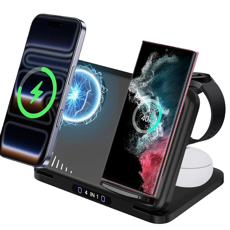 Soporte de Carga Inalámbrico Plegable 4 en 1 para Magsafe iPhone 17 Samsung S26 Galaxy Watch 8 7 6 5 Active 1 2 Buds Pro Carga Rápida