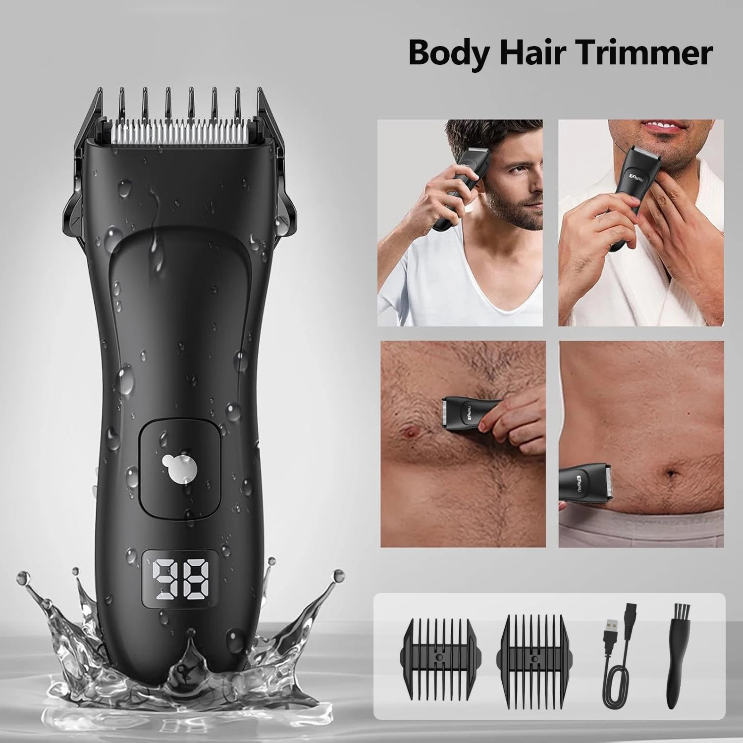    Recortadora de vello corporal para hombres, afeitadora recargable para barba, depiladora de pecho, axilas e ingle