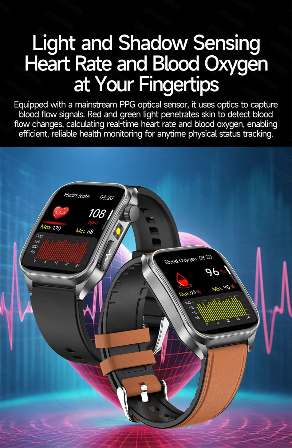 Reloj Inteligente Salud Dual Láser ECG