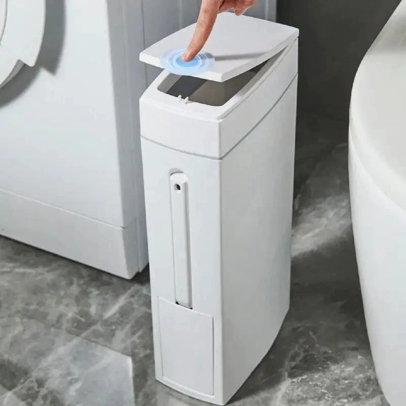 Cubo de basura para baño con escobilla para inodoro y tapa, compacto