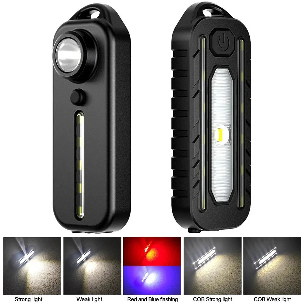 Mini linterna LED recargable por USB para bicicleta, linterna de bolsillo portátil, llavero, lámpara, luz trasera de bicicleta, luz de advertencia de Flash