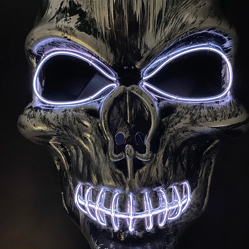 Máscara de calavera malvada, mascarada de Carnaval de Halloween, Casa Encantada, decoración aterradora, esqueleto de Cosplay, Fiesta Temática aterradora, máscara iluminada