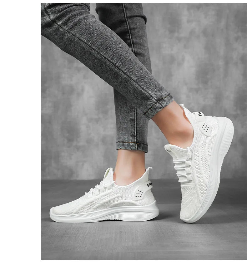 Zapatos informales para mujer, gran oferta, calcetín sin cordones de malla de aire transpirable, calzado para exteriores, zapatillas de deporte para mujer, plataformas de fondo grueso, 2025