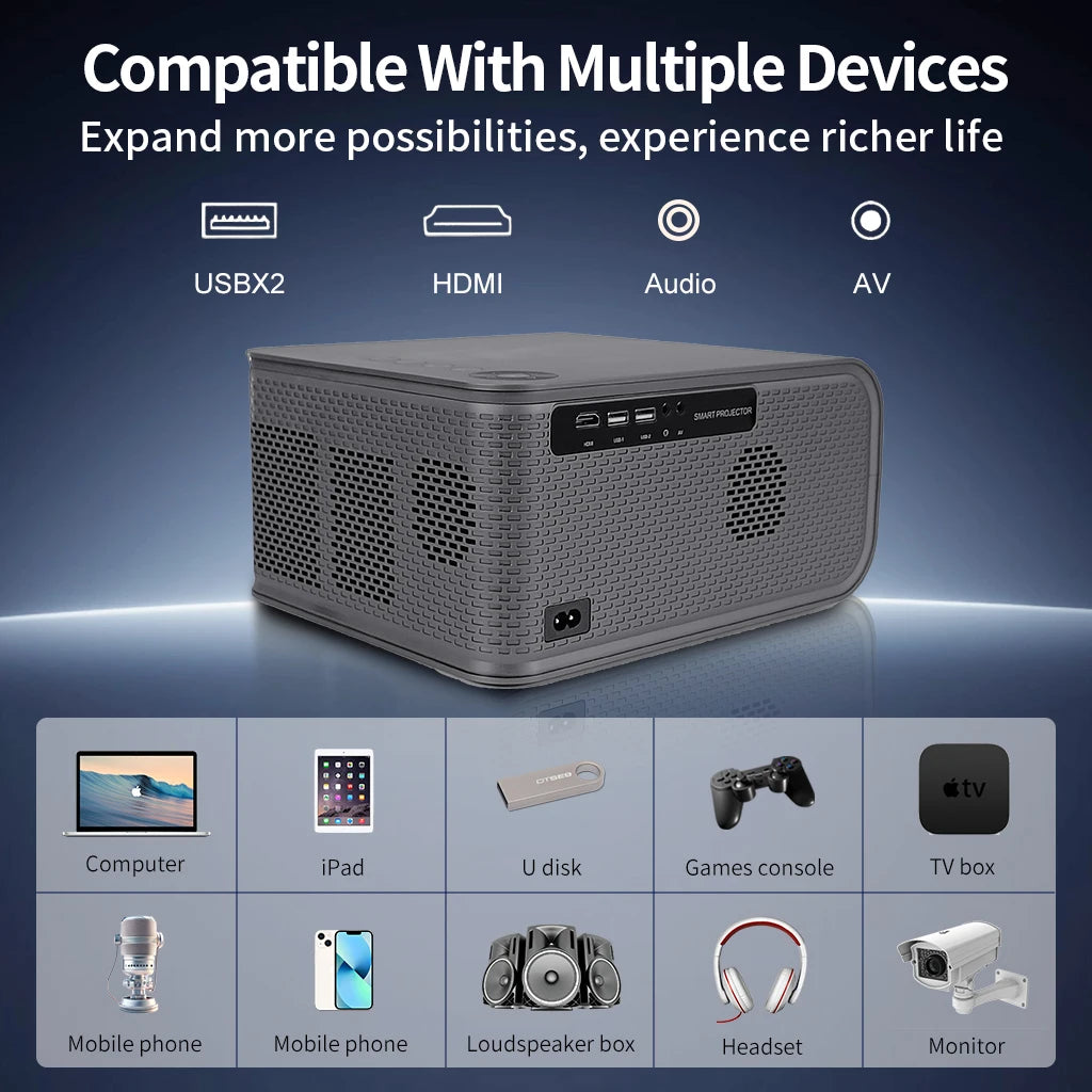 Proyector 4K 2500ANSI Full HD 1920*1080P HDR10+ Google Play WiFi6 Altavoz HiFi BT5.4 con DVB-T2/ATSC/IDSB-T TV Digital Gratuita