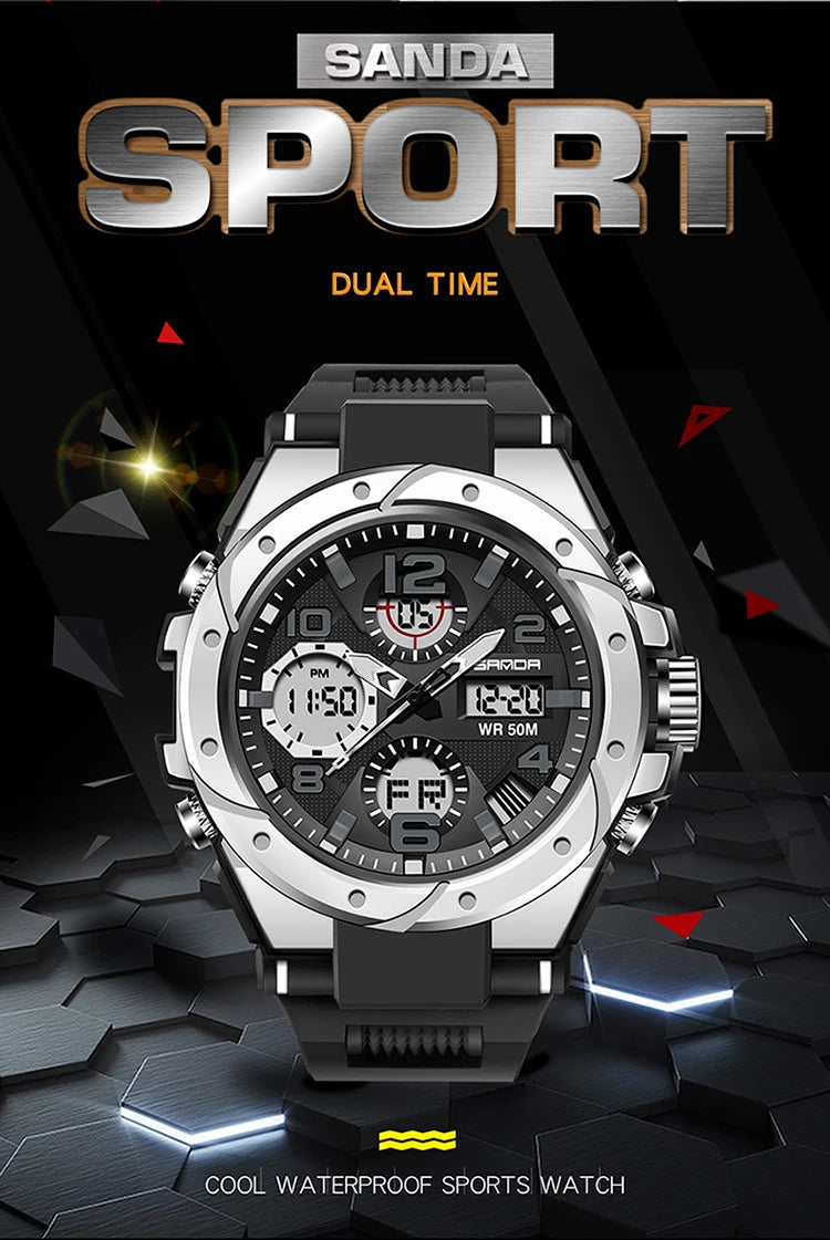 Reloj Militar SANDA Digital LED Doble Pantalla para Hombre