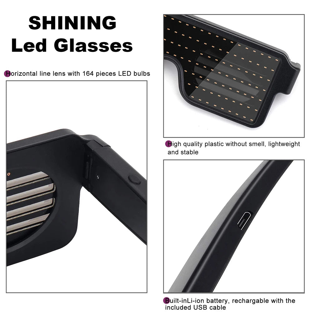 Gafas LED luminosas, gafas con luz, recargables por USB, gafas luminosas para Navidad, Halloween, festivales, disfraces, fiestas