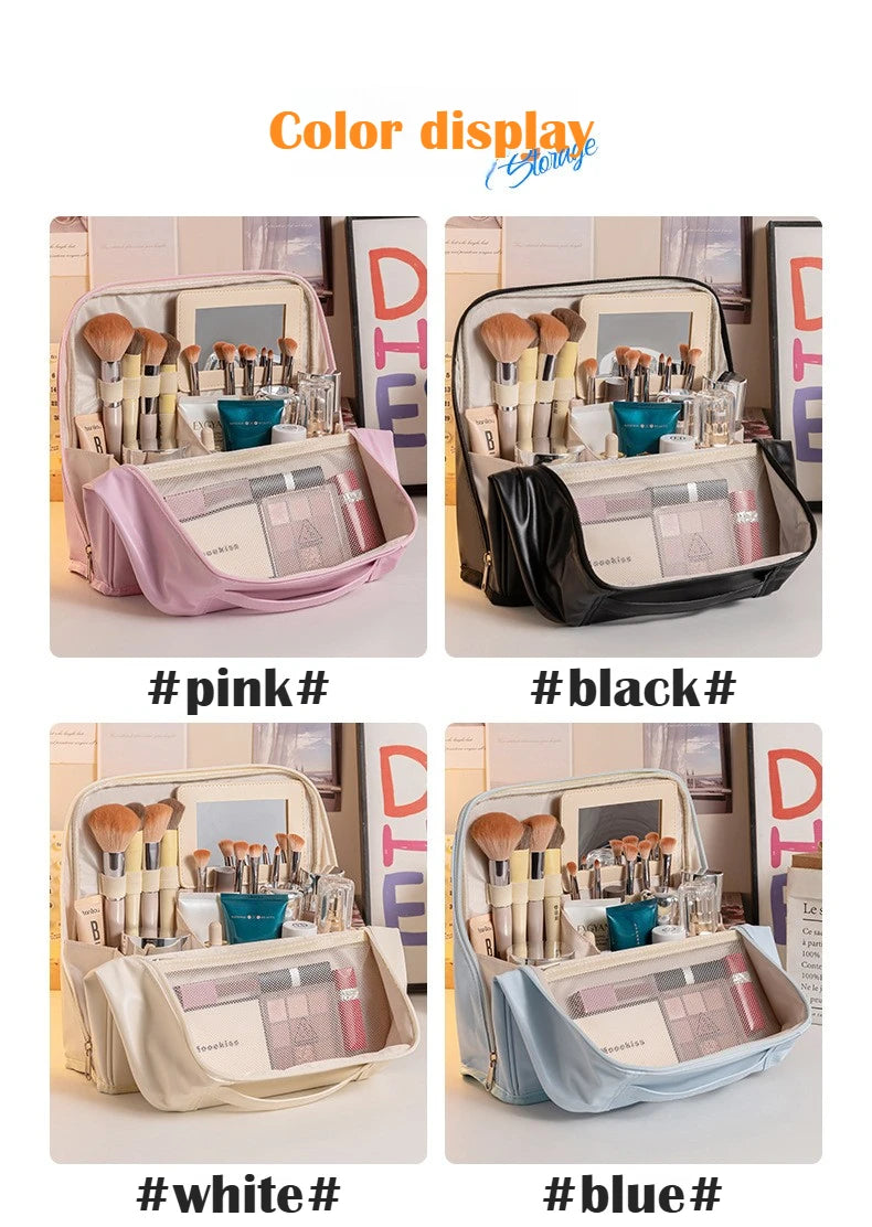 Bolsa de Maquillaje de Viaje para Mujer, Gran Capacidad, Impermeable, Organizador de Cosméticos con Abertura Amplia, Soporte para Brochas Independiente, Fácil Acceso