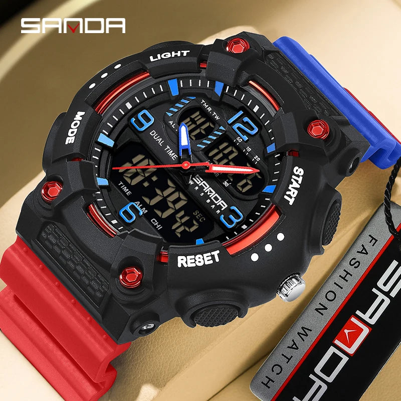 Reloj Digital Deportivo SANDA Pantalla Dual Resistente al Agua 5 Bar