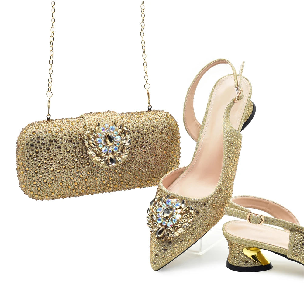 Conjunto Zapatos y Cartera de Fiesta con Strass para Mujer