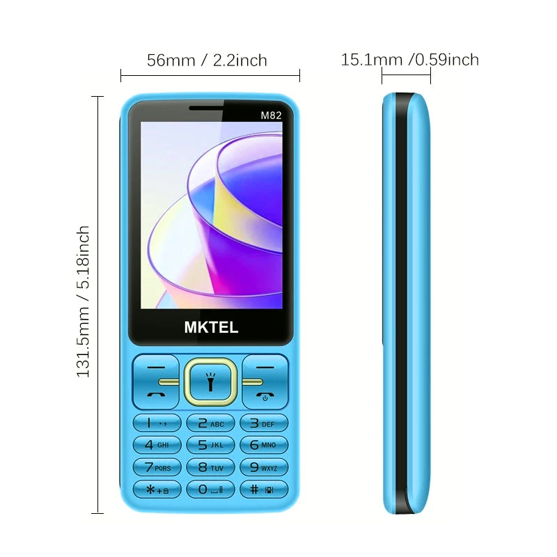 Teléfono con Teclado Grande MKTEL M82, Pantalla de 2.8 Pulgadas, Doble SIM, 1800 mAh, Bluetooth, MP3, Cámara, Mini Teléfono