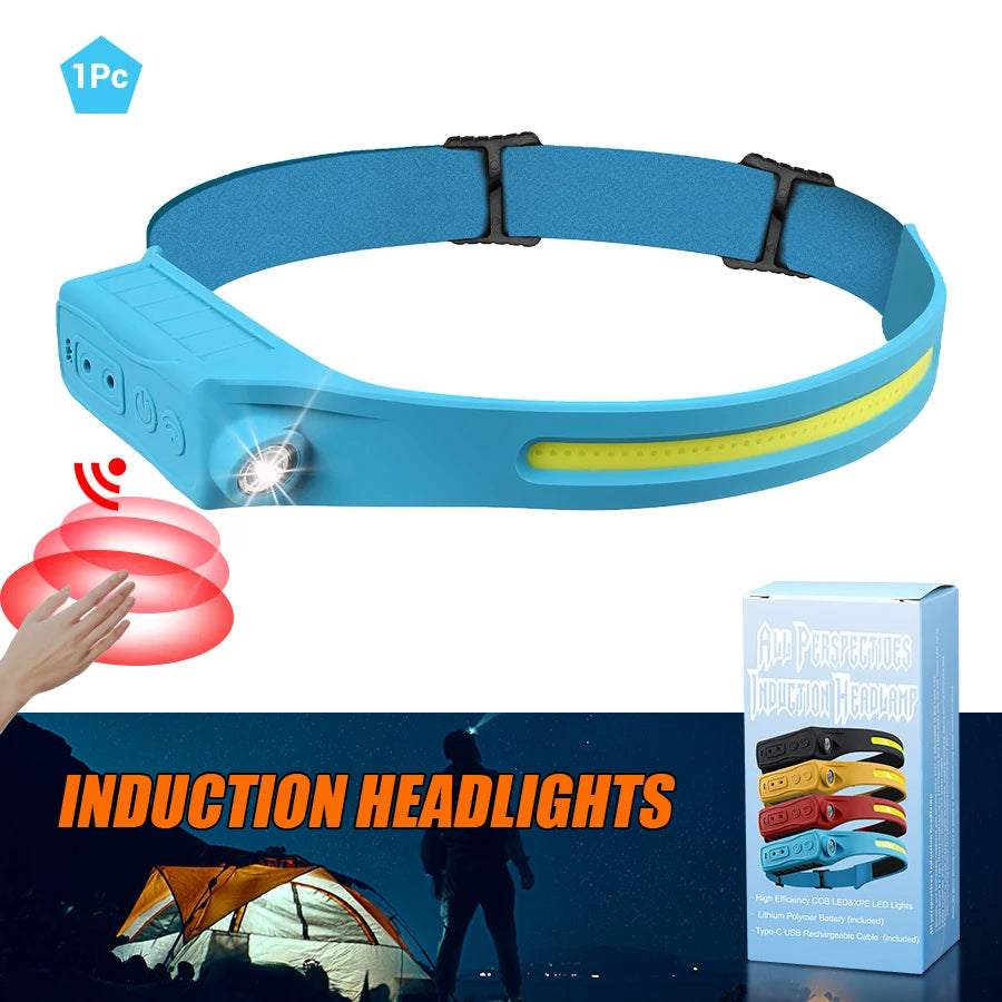 Linterna Frontal LED XPE+COB Recargable USB con Sensor Táctil
