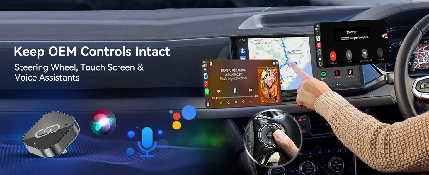 Adaptador Inalámbrico CarPlay 2026 (Tipo C) CarPlay y Android Auto, Puerto Tipo C, Convierte de Cableado a Inalámbrico, Plug & Play, Auto-C