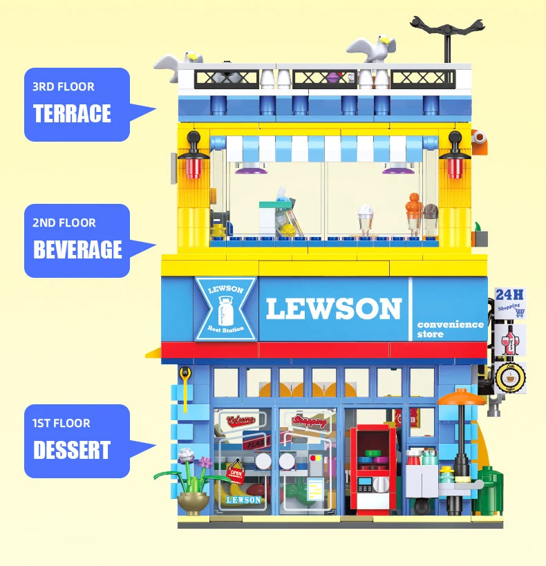 Bloques de Construcción de Tienda de Conveniencia con Escena Urbana, Modelo DIY en Miniatura, Decoración de Escritorio, Regalo Coleccionable para Adultos, Cumpleaños, Festividades