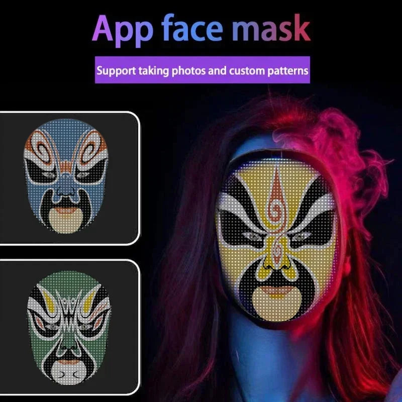 Nueva máscara de aplicación LED, máscaras faciales con Control por aplicación Bluetooth, máscara inteligente que puede cambiar fotos dinámicas de carnaval, máscaras faciales LED para Halloween