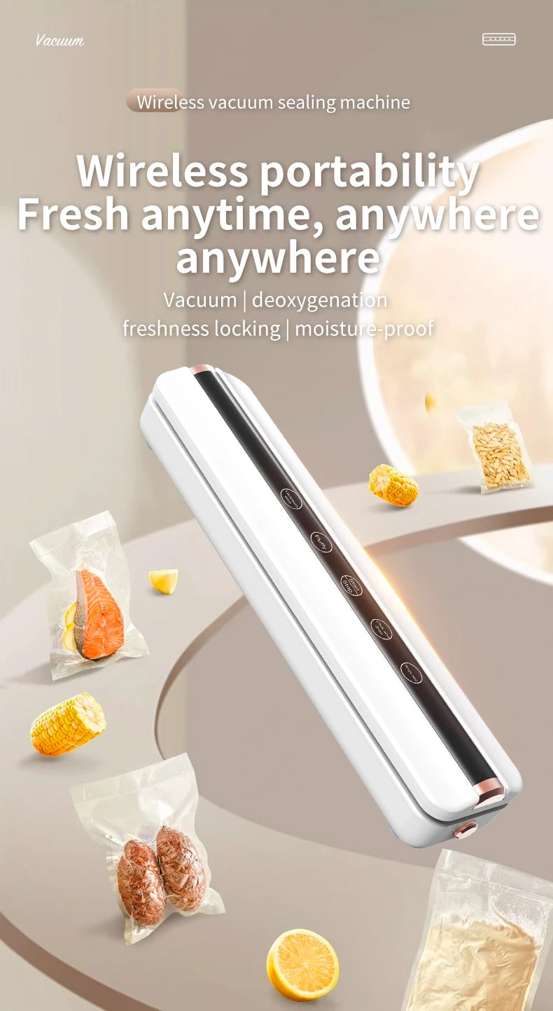 Máquina automática de sellado de aire al vacío para alimentos, sellador al vacío inalámbrico USB para el hogar, 1500mAh, 62KPa, tienda de succión al vacío de alimentos