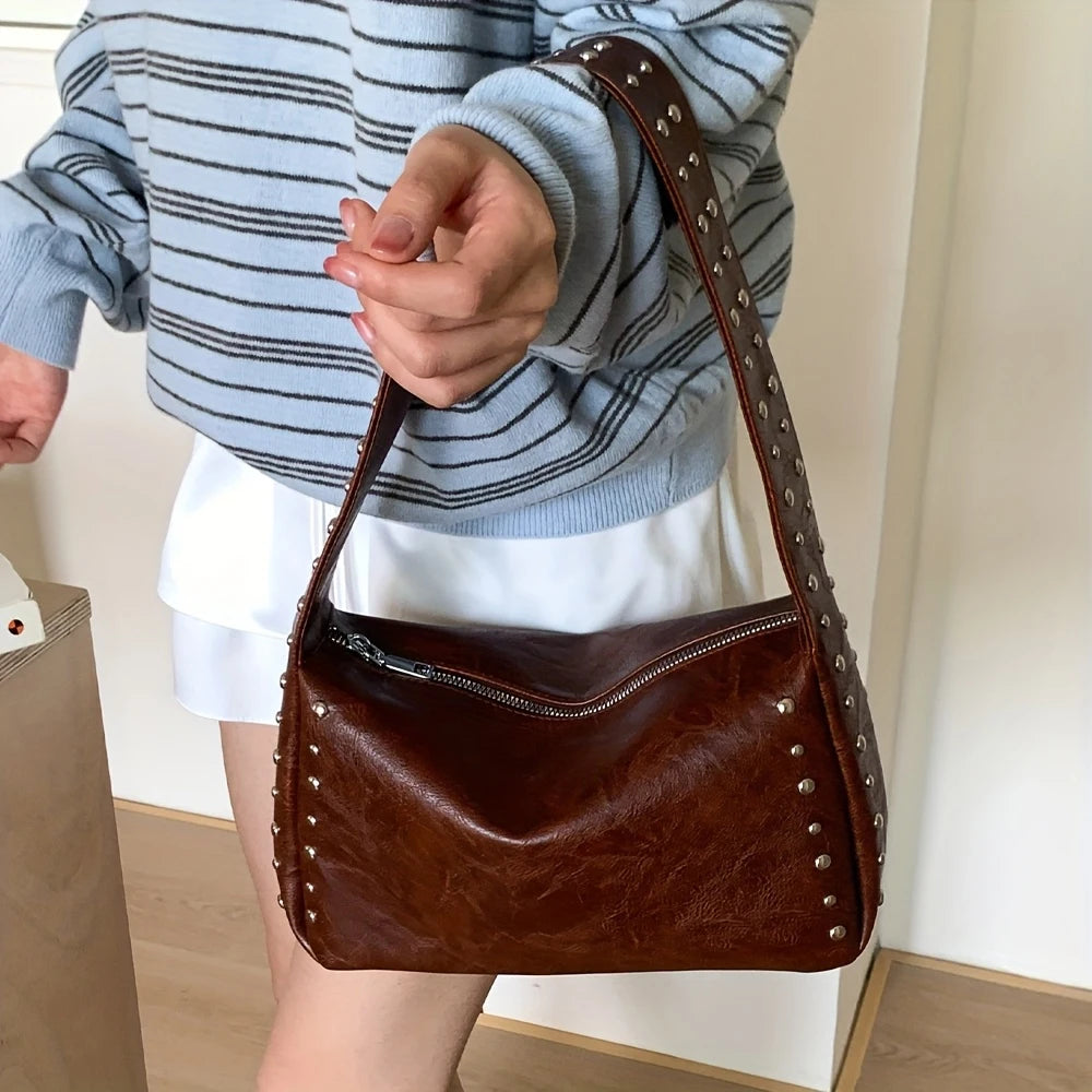 Bolso Retro Pequeño de Hombro para Mujer con Remaches