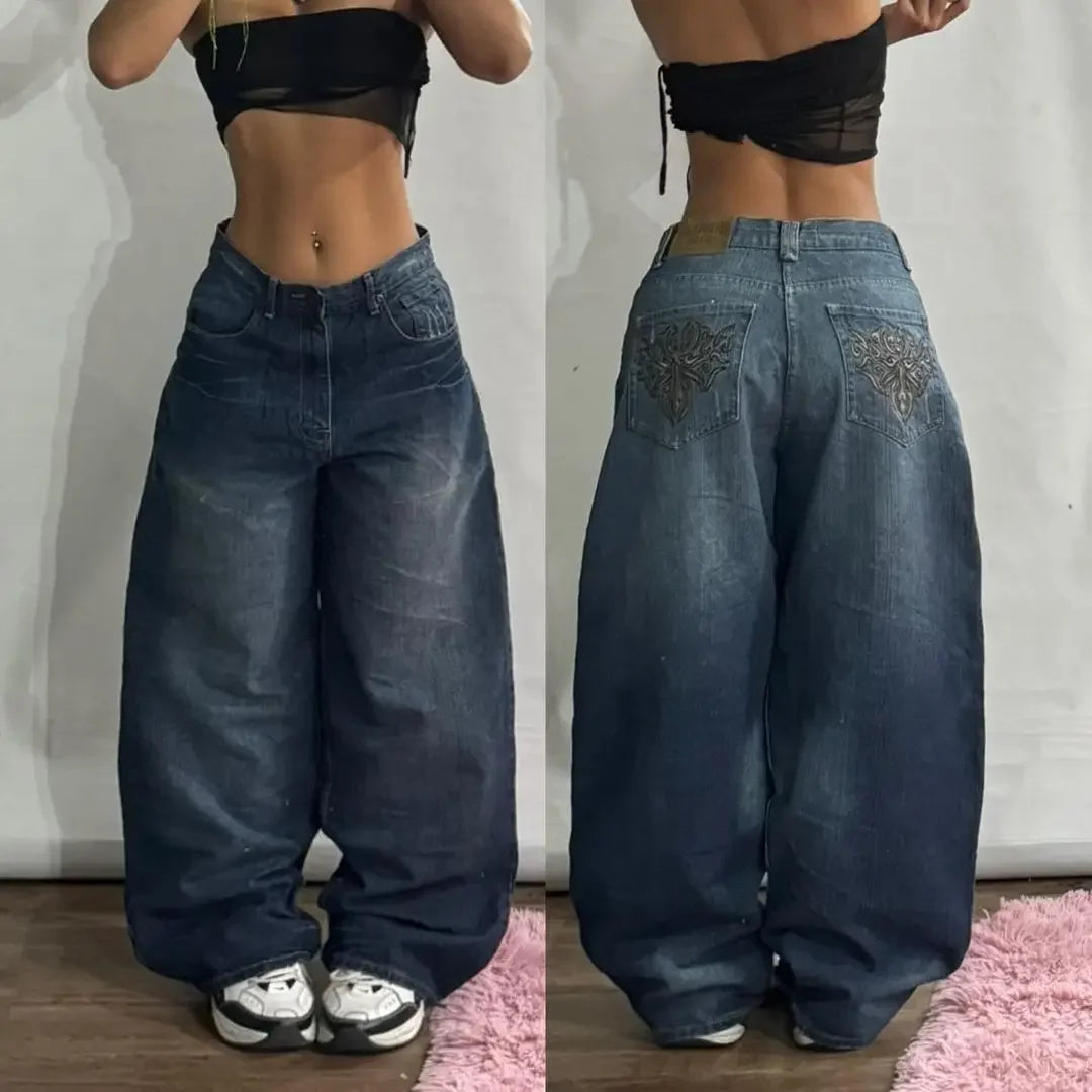 Pantalones Vaqueros Holgados Vintage de Pierna Ancha Y2K para Mujer
