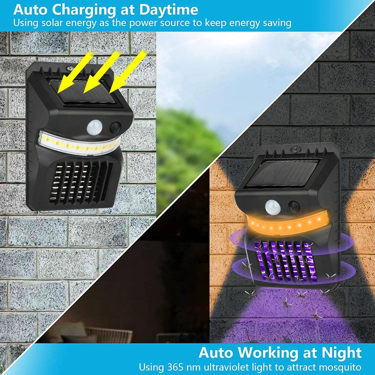 Lámpara solar para exteriores y lámpara antimosquitos con función de control de mosquitos, sensor infrarrojo, luz de carretera impermeable para jardín