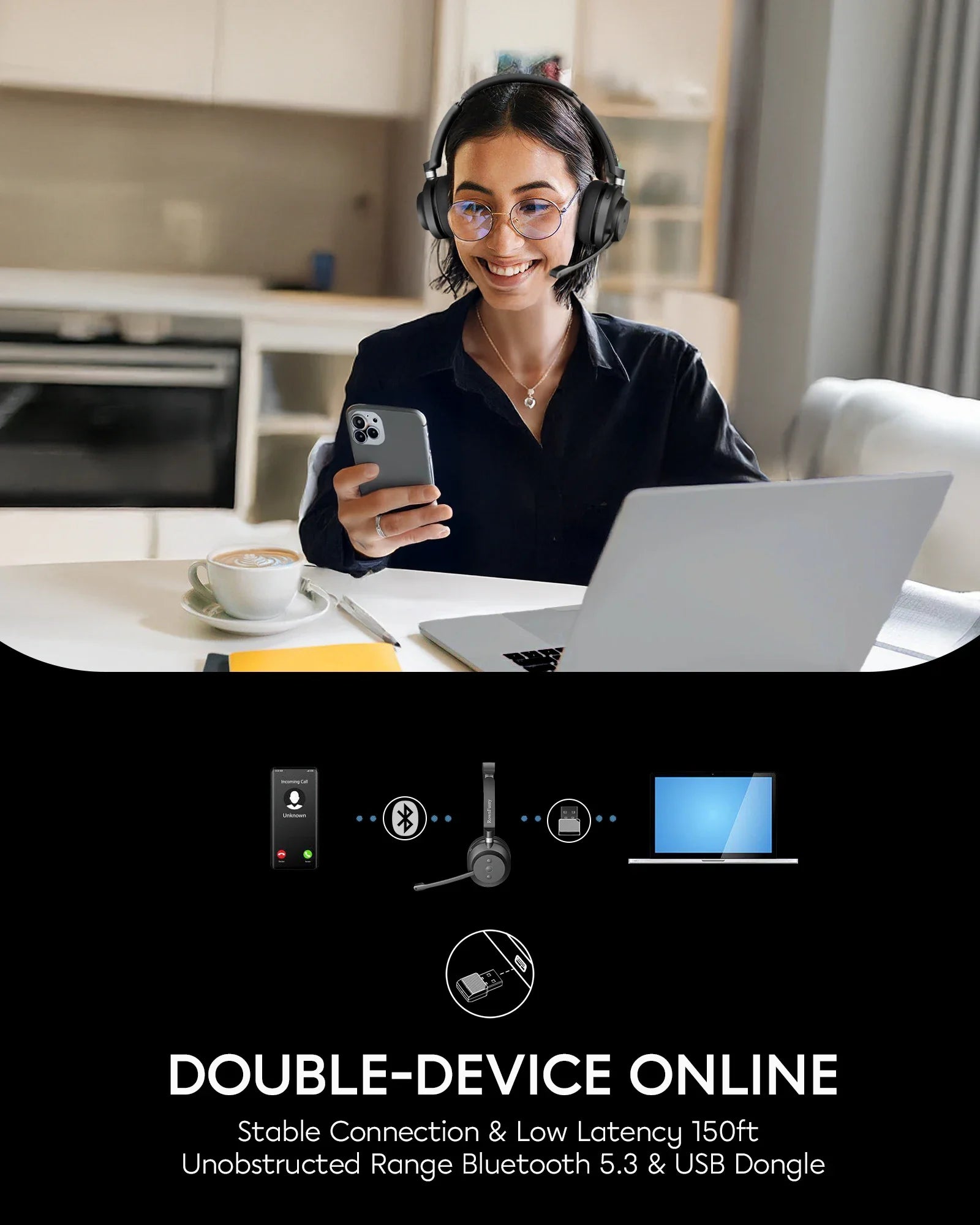 Rownfusny R02 Auriculares Bluetooth Dongle USB Trabajo