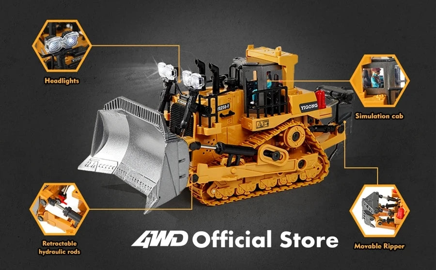 Excavadora, Volquete y Bulldozer RC 4x4 de Aleación, Vehículos de Construcción