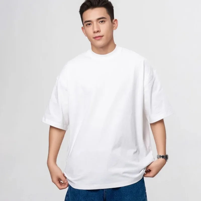 Camiseta Pesada de Algodón 425g para Hombre, Cuello Redondo