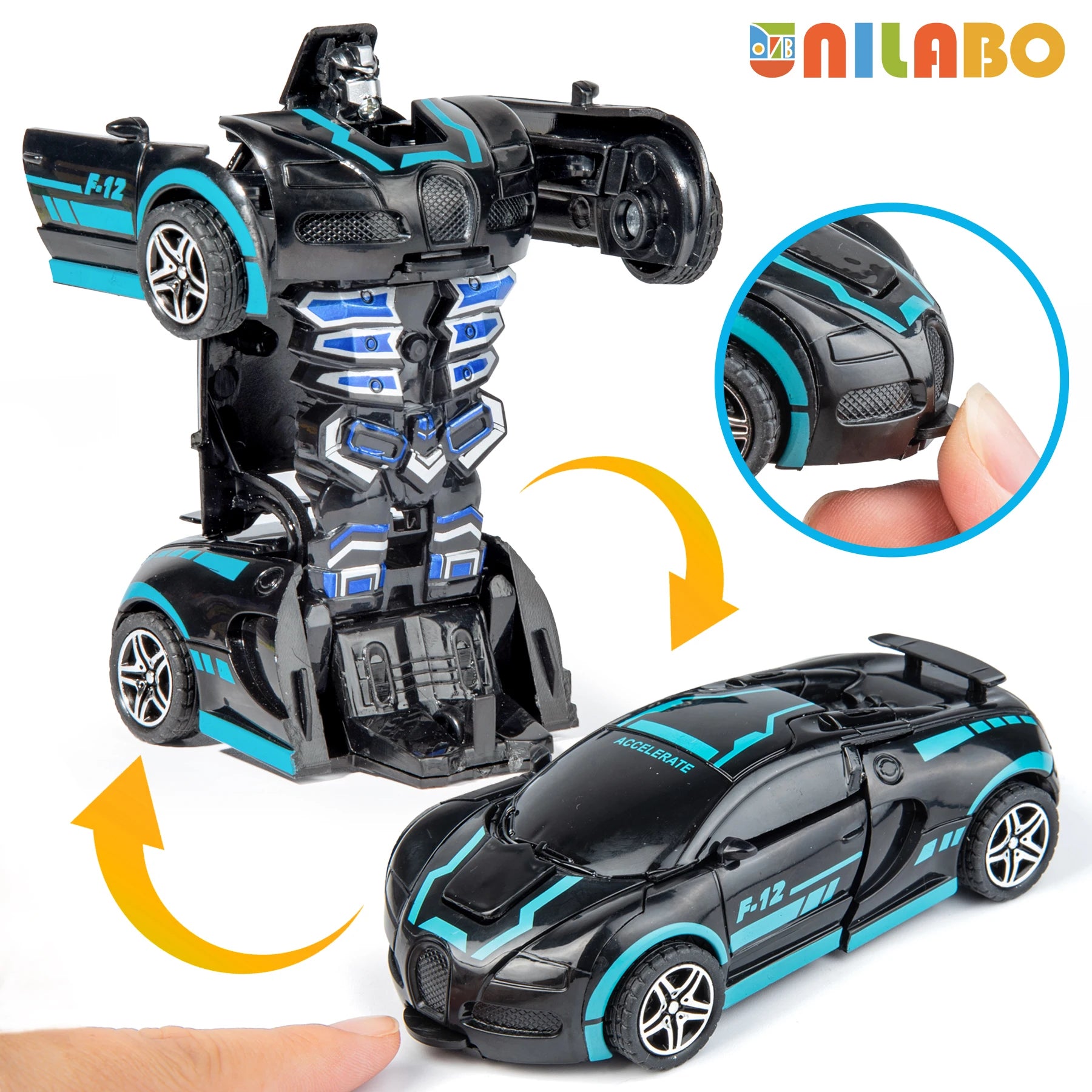 Coche robot transformable sin baterías, juguete educativo colorido para niños
